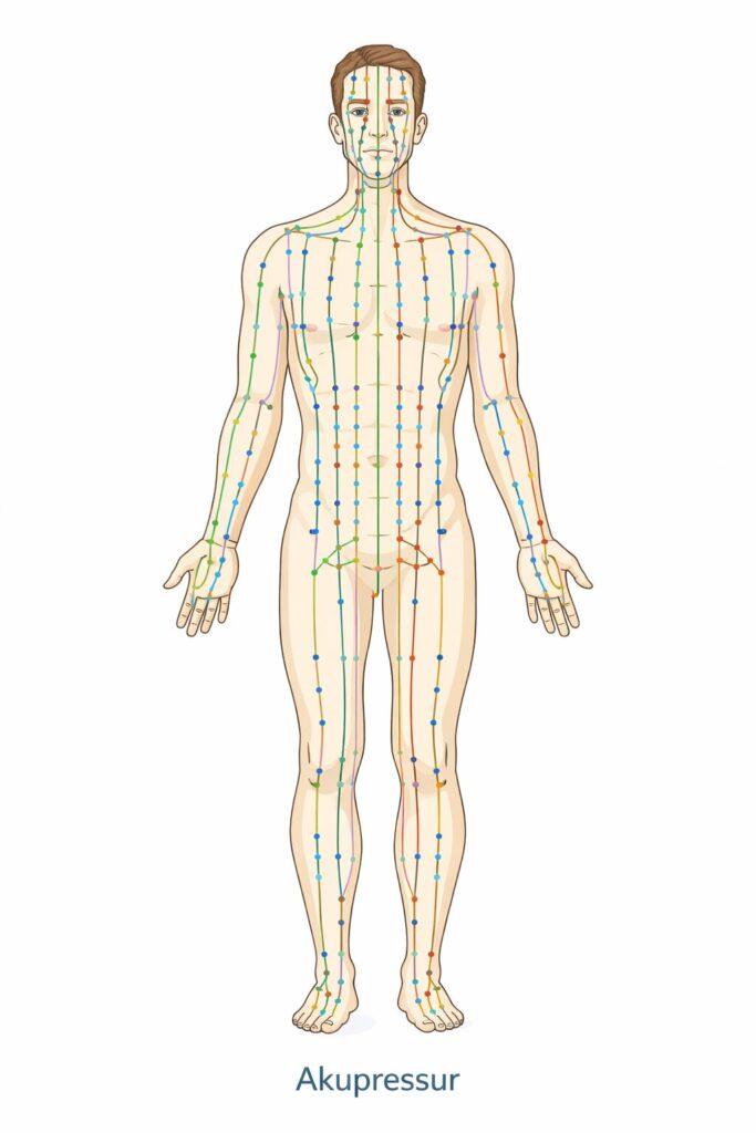 Meridiane und Akupunkturpunkte im Körper – schematische Darstellung
