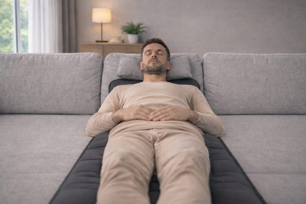 Richtige Anwendung einer Massagematte mit Wärme im Liegen