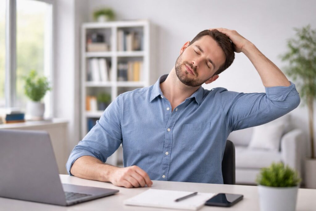 Dehnübung zur Lockerung der Nackenmuskulatur