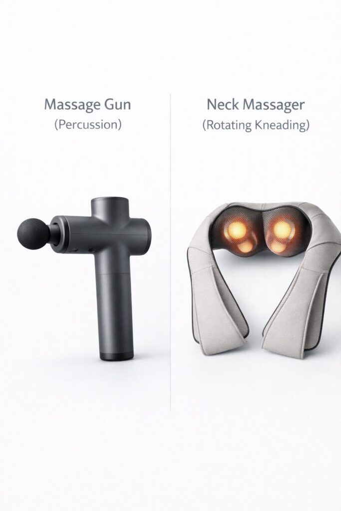 Massagepistole und Shiatsu-Nackenmassagegerät im direkten Vergleich