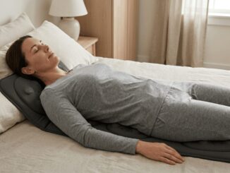 Anwendung einer elektrischen Massagematte im Liegen bei Rückenschmerzen