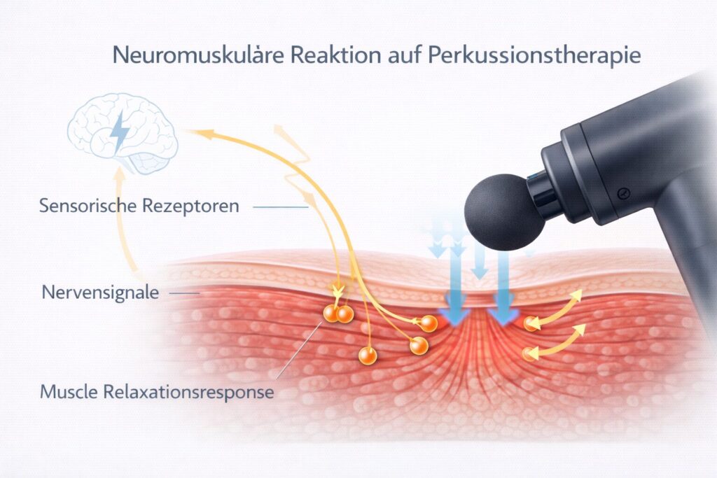 Infografik zur neuromuskulären Reaktion auf Massagepistolen-Stimulation