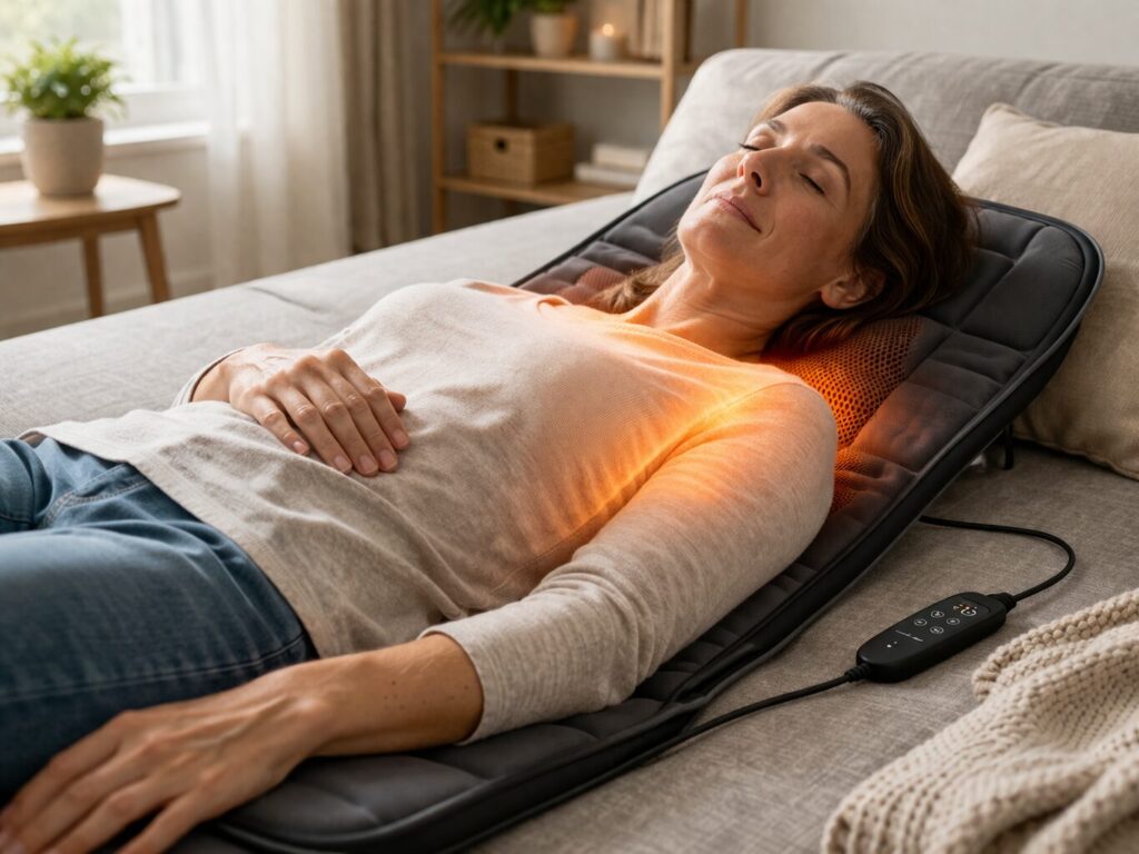 Massagematte mit unterstützender Wärmefunktion im Rückenbereich