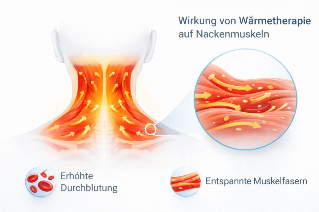 Infografik zur Wirkung von Wärme auf Durchblutung und Nackenmuskulatur