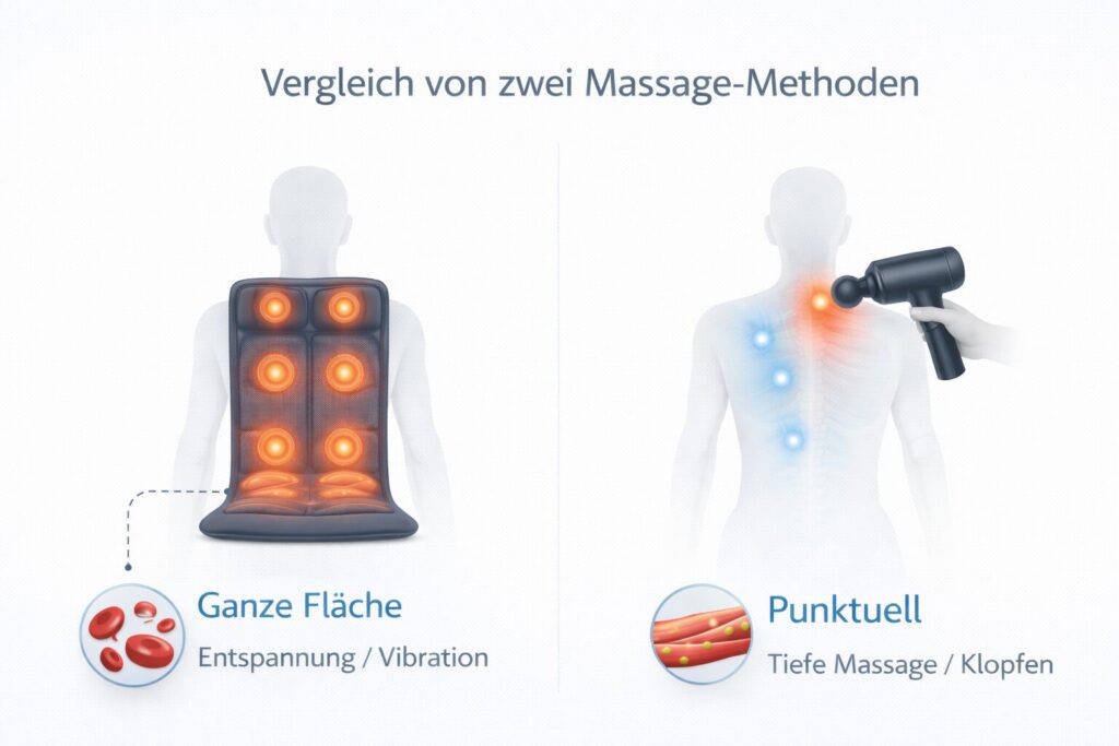 Vergleich zwischen flächiger Massage durch Massagematte und punktueller Massage