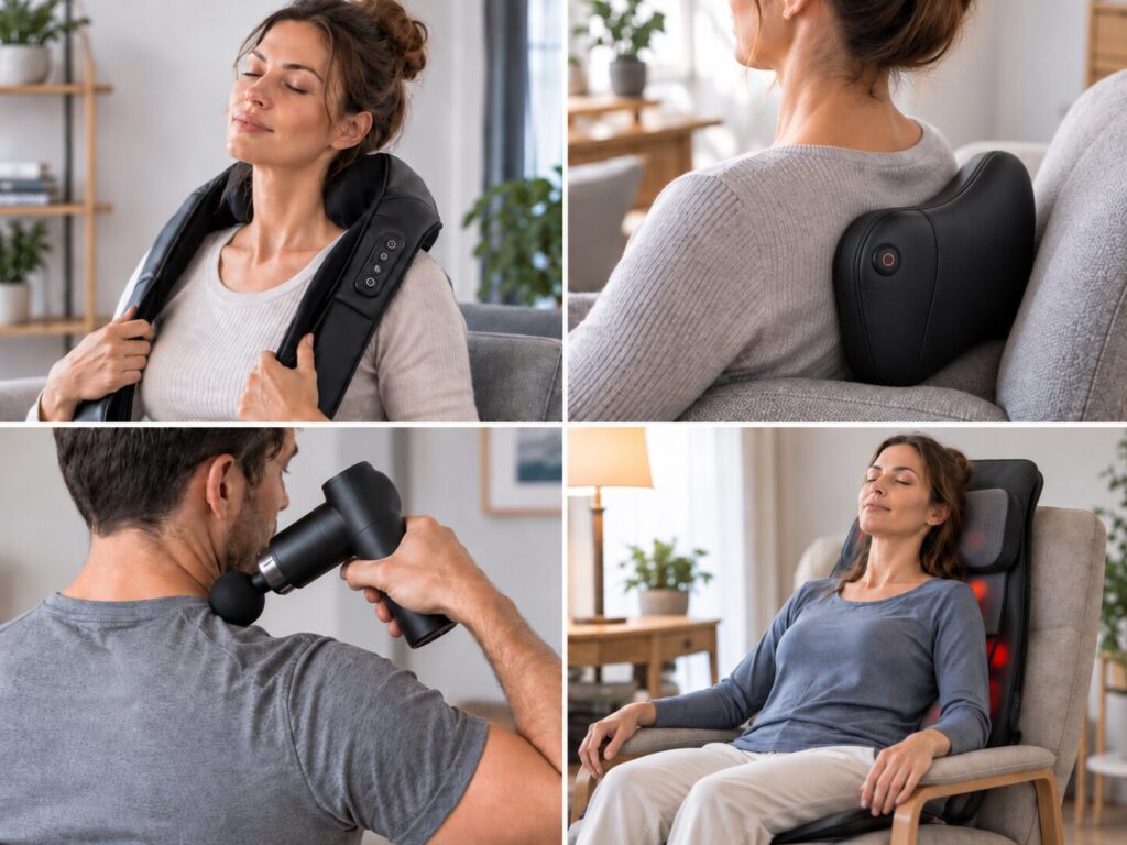 Nackenmassagegerät und Alternativen in unterschiedlichen realistischen Anwendungssituationen