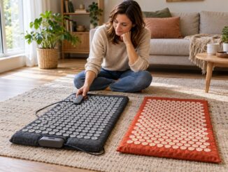 Akupressurmatte mit Vibrationsfunktion neben klassischer Akupressurmatte im Vergleich
