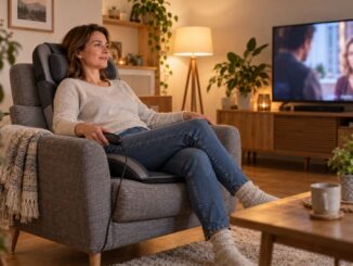 Massageauflage im Wohnzimmer beim Fernsehen – Lautstärke im Alltag
