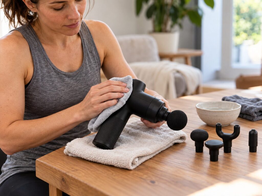 Massagepistole reinigen und Aufsätze hygienisch pflegen 1 Massagepistole reinigen und Aufsätze hygienisch pflegen