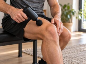 Massagepistole knapp oberhalb des Knies am unteren Quadrizeps anwenden