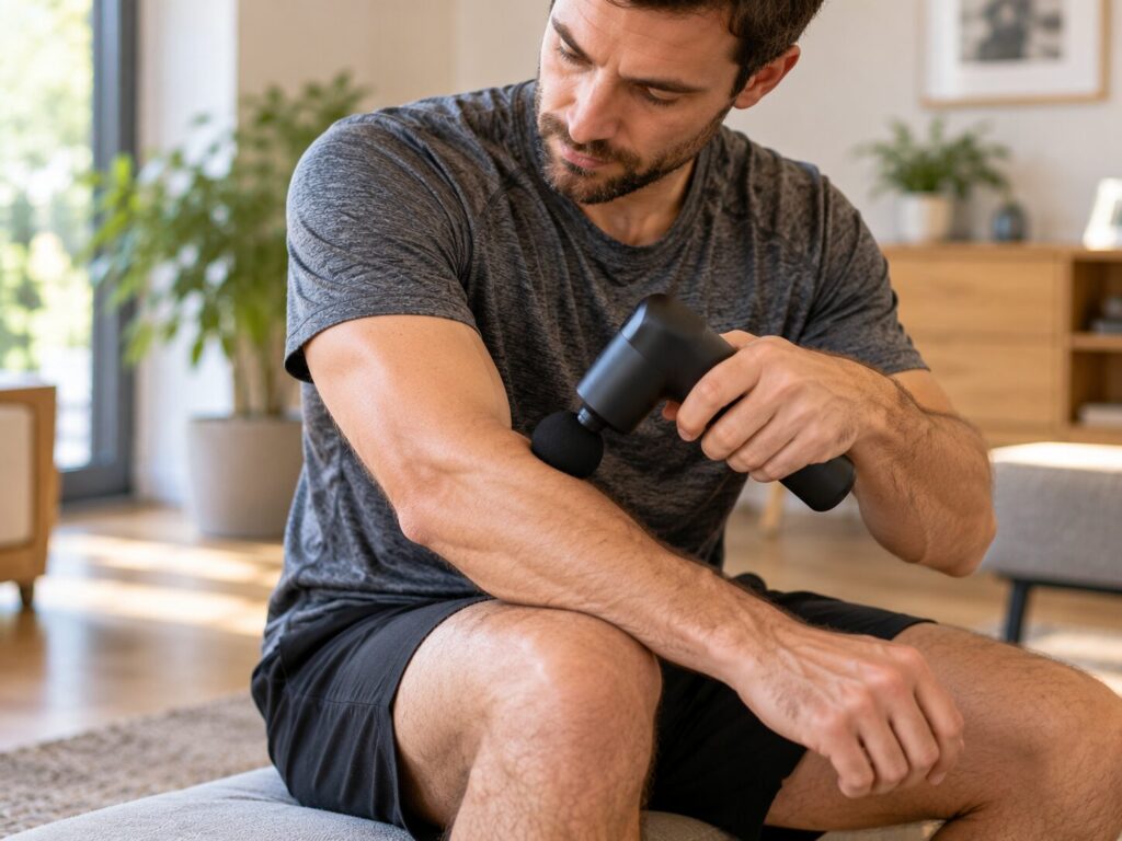Massagepistole bei Tennisarm – sinnvoll oder ungeeignet? 1 Massagepistole bei Tennisarm vorsichtig an der Unterarmmuskulatur anwenden