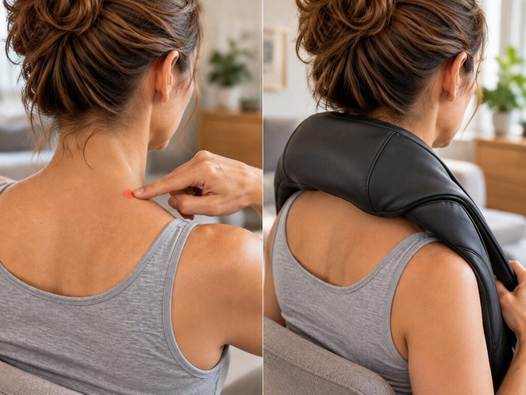 Nackenmassagegerät bei Triggerpunkten – sinnvoll oder zu ungenau? 1 Triggerpunkt im Nacken im Vergleich zu einem Shiatsu-Nackenmassagegerät
