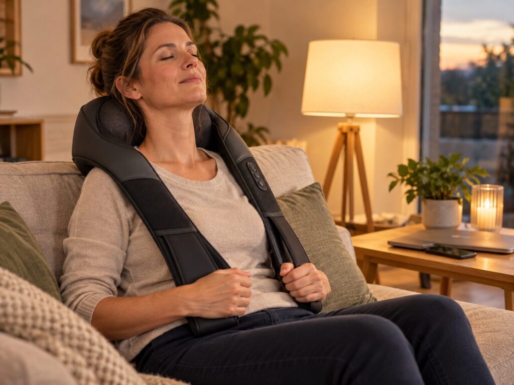 Nackenmassagegerät bei Stress – kann Massage beim Entspannen helfen? 1 Nackenmassagegerät bei Stress zur Entspannung nach einem langen Arbeitstag