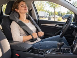 Nackenmassagegerät im Auto während einer Fahrpause