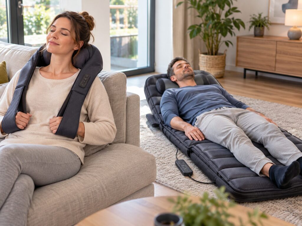 Nackenmassagegerät oder Massagematte zum Liegen – gezielt oder flächig massieren? 1 Nackenmassagegerät und Massagematte zum Liegen im direkten Vergleich